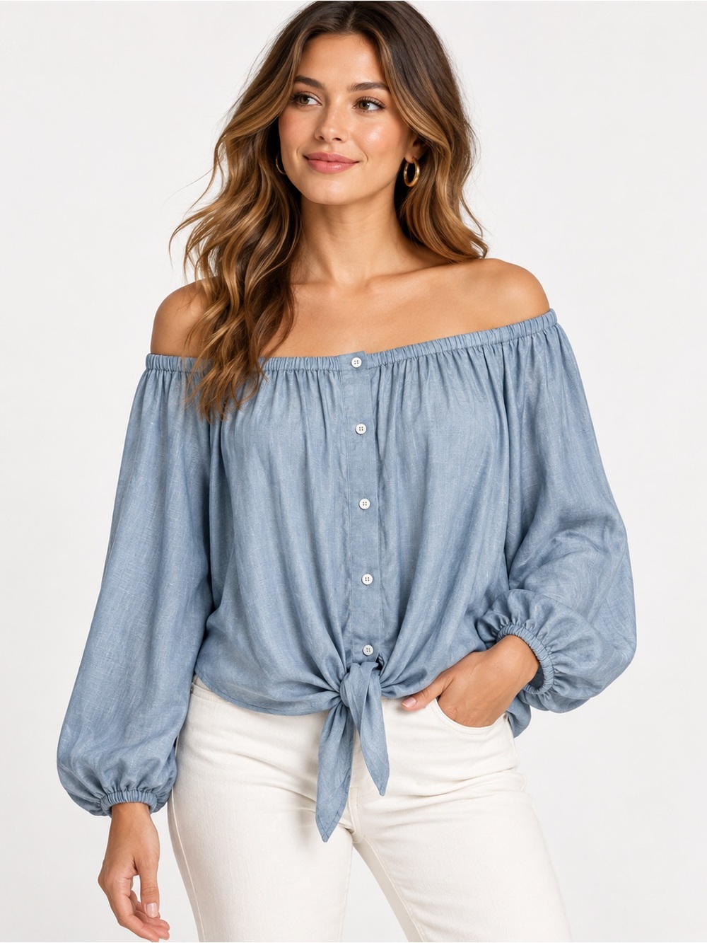 Vince Camuto Windswept Wonder Blouse Large Lake Breeze Blue Linen Blend NWT